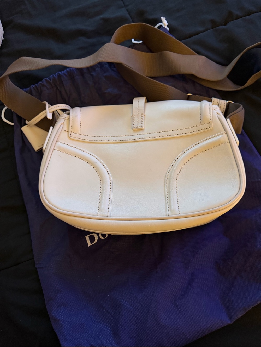 Dooney & Bourke Cream Leather Saddle Crossbody Bag with Brown Strap - Picture 7 of 10